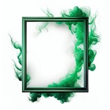 Green swirling smoke square frame isolated on white background. Green color abstract smooth flowing vapour. Ai generated square frame design.
