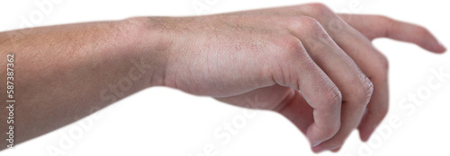 Cropped hand of man pretending to touch invisible screen