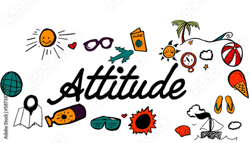 Attitude text surrounded by various colorful vector icons