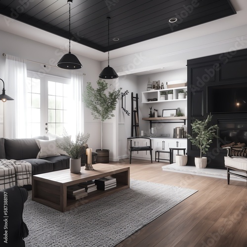 Modern living room interior, art deco design. Lavish fancy luxury apartment interior. Generative AI © Snapshooter