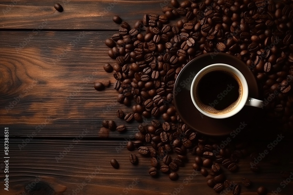 Rich and Aromatic Cup of Coffee on a Wooden Floor, Generative AI Rich and Aromatic Cup of Coffee on a Wooden Floor, Generative AI