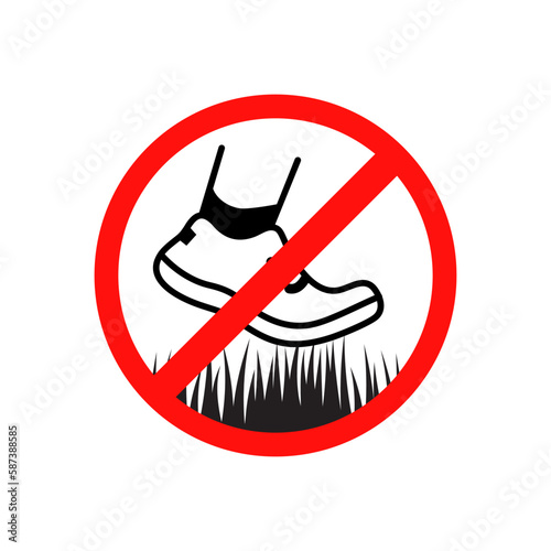 Please keep of the grass sign. Caution, warning, please stay off the green lawn. Forbidden stepping on the garden. Do not enter, no walking zone. Eps10 vector illustration.