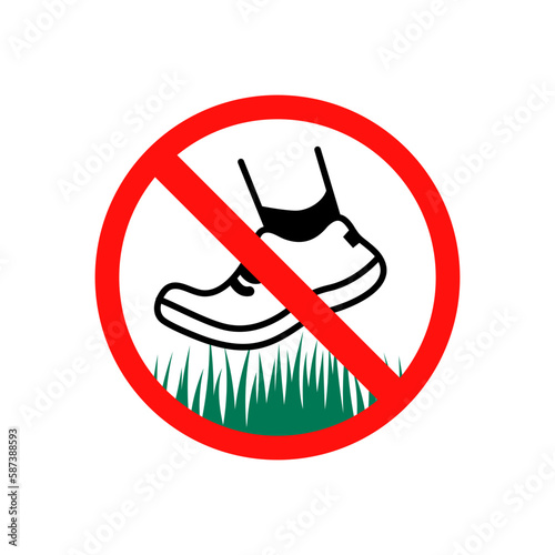 Please keep of the grass sign. Caution, warning, please stay off the green lawn. Forbidden stepping on the garden. Do not enter, no walking zone. Eps10 vector illustration.