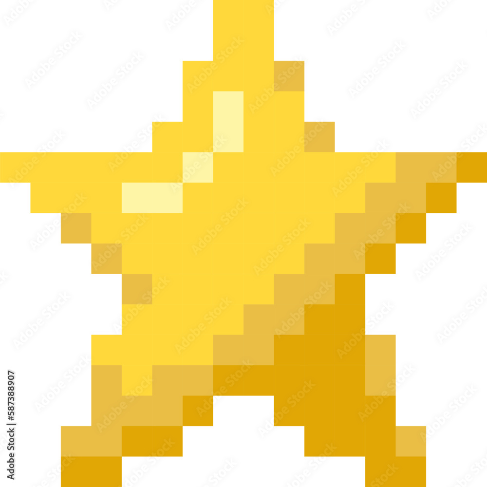 Fototapeta premium Bright yellow star pixel art, retro game style icon. Vector illustration.