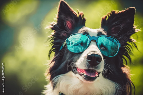 border collie dog wearing sunglasses. Generative ai © VisualProduction