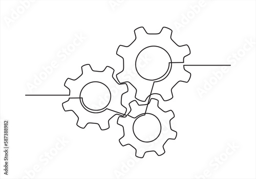 Gears Continuous One Line Drawing. Gears Contour Illustration for Business Concept. Modern Minimalist One Line Drawing. 