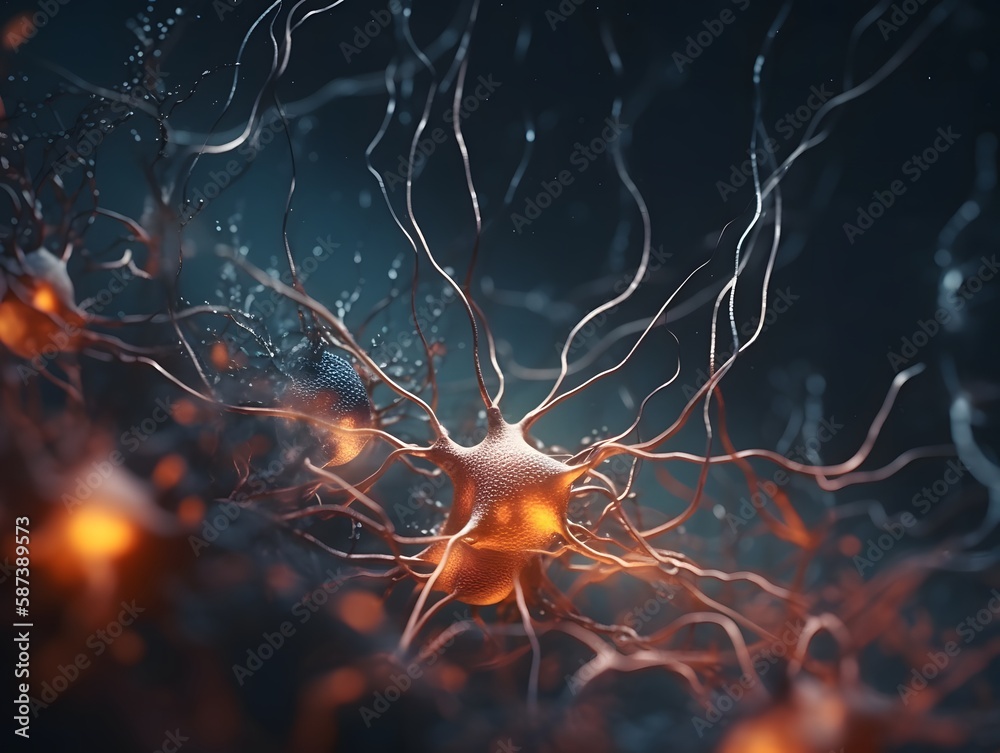 neurons inside human brain, brain nervous system at work . biology