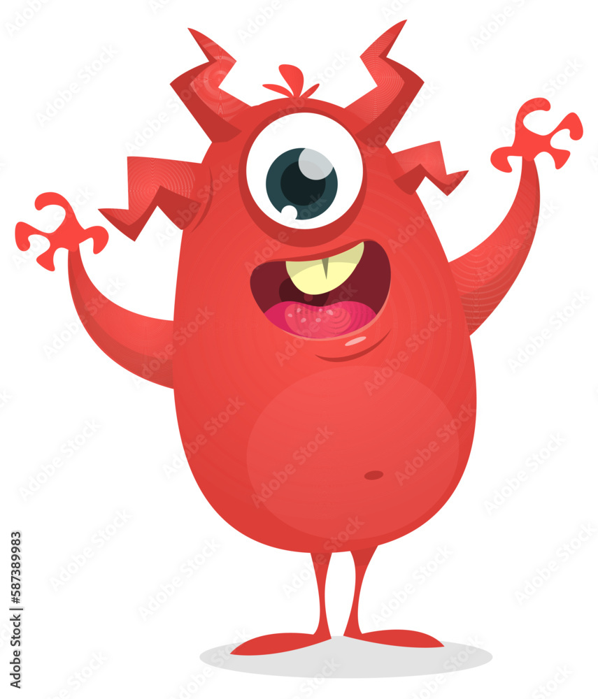 Funny cartoon monster creature character. Illustration of cute and happy alien. Halloween vector design isolated