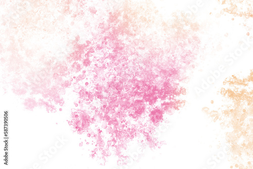 Splashes of paint on transparent background. PNG element. Illustration of mixed stains and spots of orange and red paint in sponge technique. Grunge backdrop or overlay.