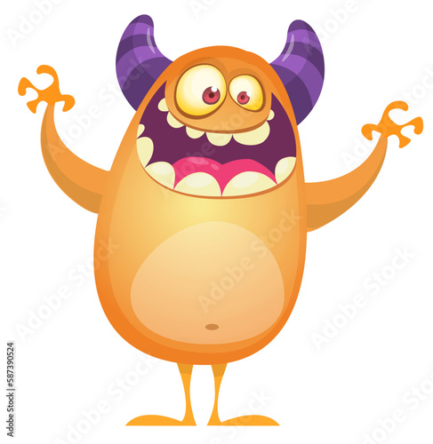 Funny cartoon monster creature character. Illustration of cute and happy alien. Halloween vector design isolated