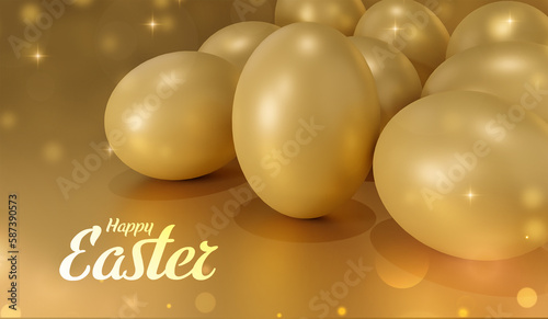 Easter Egg 3d Design, Golden Colour Easter eggs background
