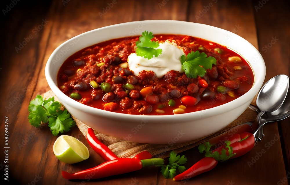 chili with sour cream and cilantro - Generative AI chili with sour cream and cilantro - Generative AI
