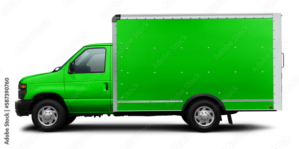 A small delivery van with a full green cab and van, isolated on a white background.
A small delivery van with a full green cab and van, isolated on a white background.