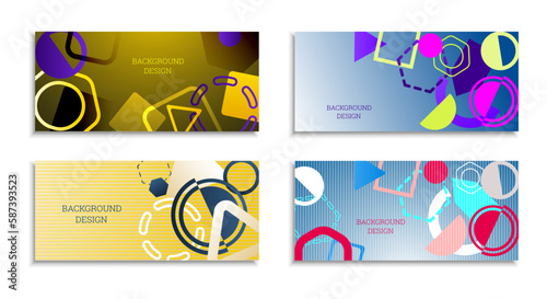 Geometric abstract background. Set of 4 backgrounds. Various geometric shapes. Cover design for school notebook or magazine, background, wallpaper. Eps vector