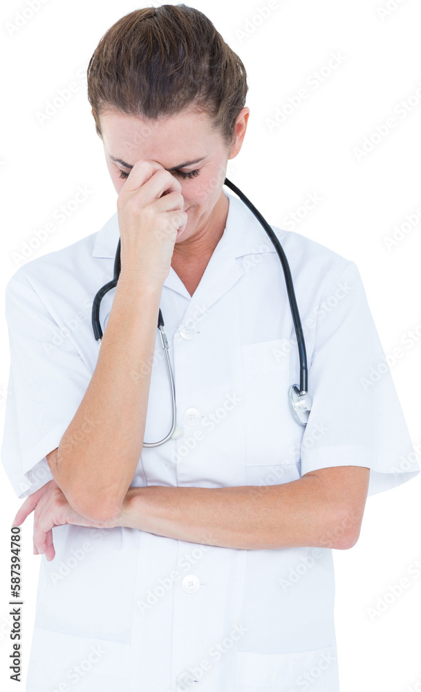 Female doctor suffering from headache Female doctor suffering from headache