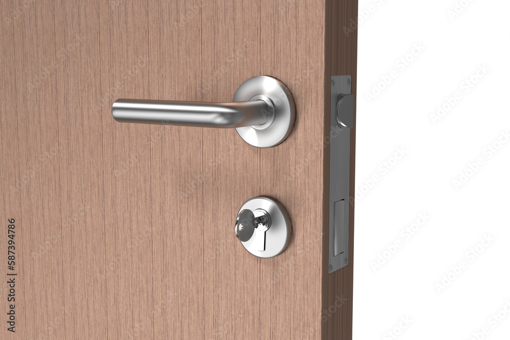 Obraz premium Brown door with doorknob and key