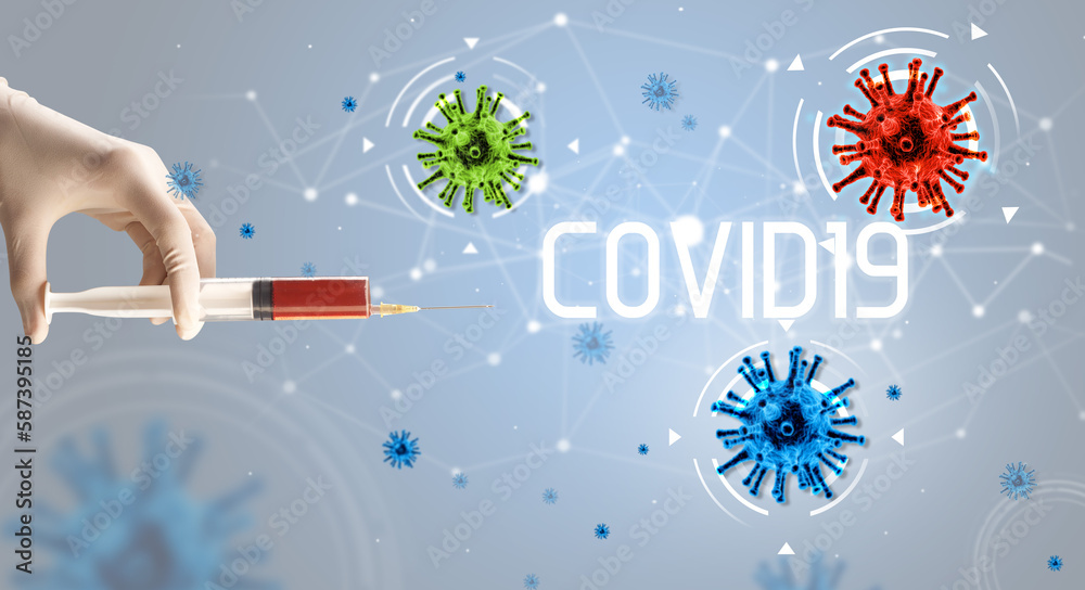 Syringe, medical injection in hand, coronavirus vaccine concept Syringe, medical injection in hand, coronavirus vaccine concept