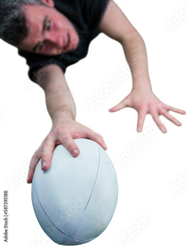 A rugby player scoring a try