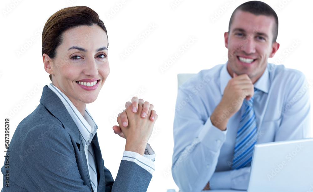 Portrait of smiling business people over white background Portrait of smiling business people over white background