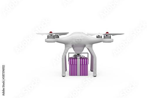 Digitally generated image of quadcopter with striped gift box