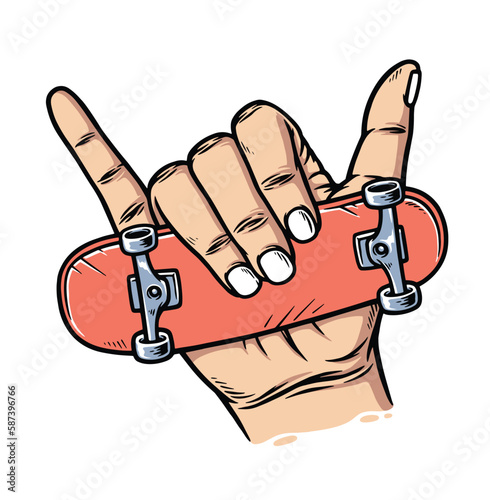 shaka hand and skateboard illustration