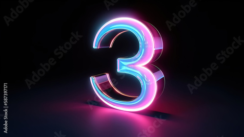 3d render, number three, digital symbol. Generative Ai
