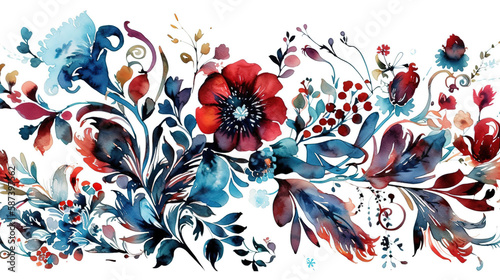 Red blue folklore motif isolated on white background. Generative Ai