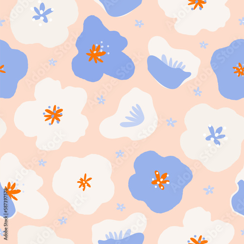 Buttercup flowers seamless pattern. Cute Spring summer background for greeting card, fabric, wallpaper or wrapping paper