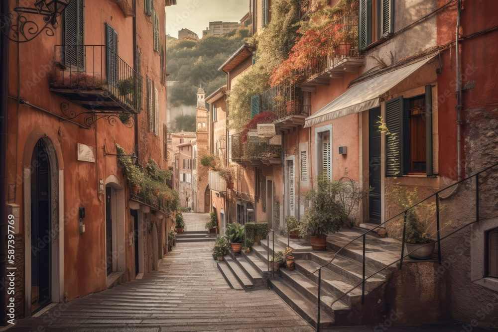 Alley in some old town in Europe - Generative AI