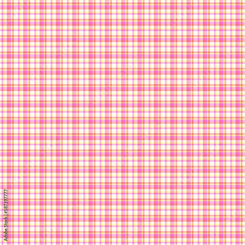Seamless pattern of colorful tartan plaid. Repeatable background with check fabric texture. Brightly colored diagonal plaid fabric background. 