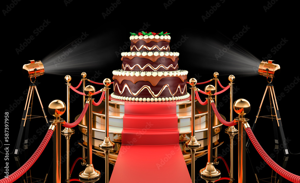 Podium with Chocolate Birthday Cake. 3D rendering Podium with Chocolate Birthday Cake. 3D rendering
