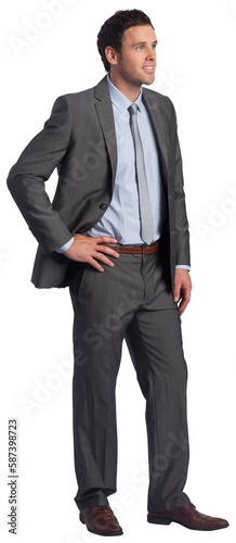 Smiling businessman with hand on hip