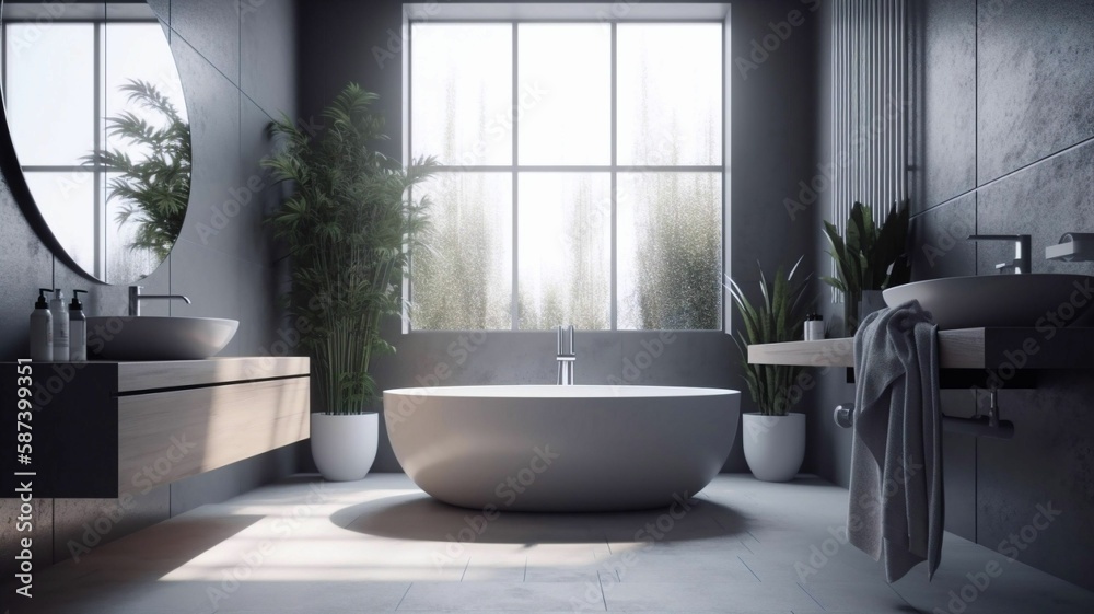 3d render of a bathroom created with Generative AI technology. 3d render of a bathroom created with Generative AI technology.