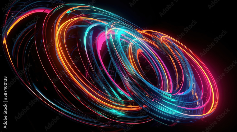 Colorful twisted spiral glowing in the dark. Generative Ai