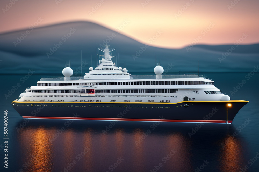 Realistic View of a Luxury Cruise Liner at Sea. Generative AI