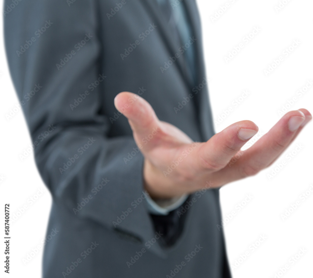 Midsection of businessman holding invisible object