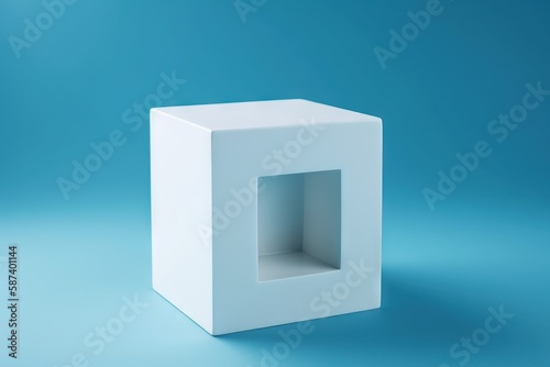  a white square object on a blue background with room for text or image or image to put on a wall or floor or floor or floor. generative ai