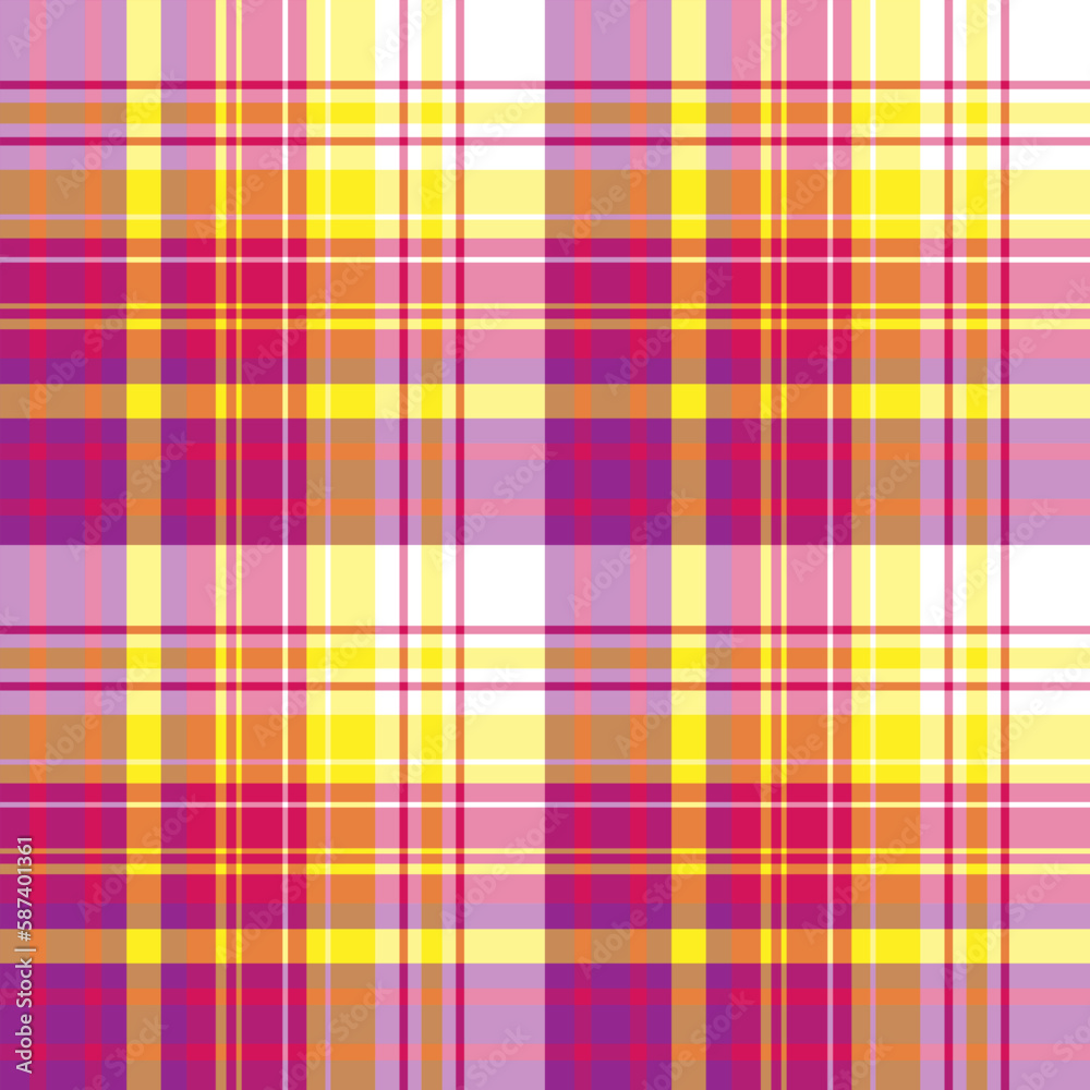Seamless pattern in unusual yellow, bright pink, purple and white colors for plaid, fabric, textile, clothes, tablecloth and other things. Vector image.