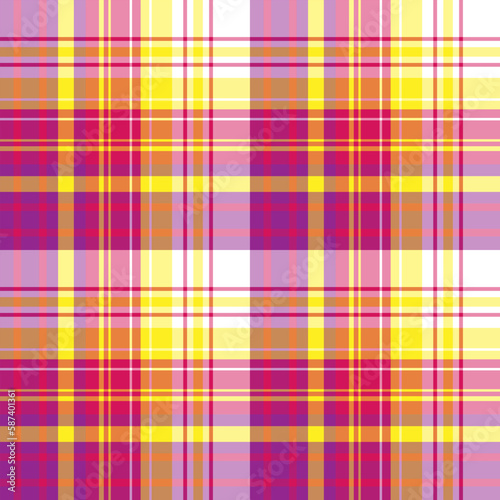 Seamless pattern in unusual yellow, bright pink, purple and white colors for plaid, fabric, textile, clothes, tablecloth and other things. Vector image.