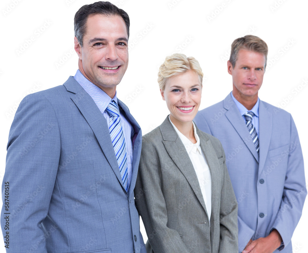 Businessman in a row with his business team Businessman in a row with his business team