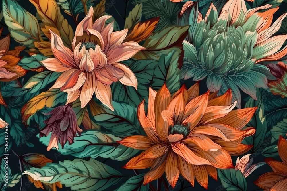 vibrant bouquet of flowers on a dark background. Generative AI