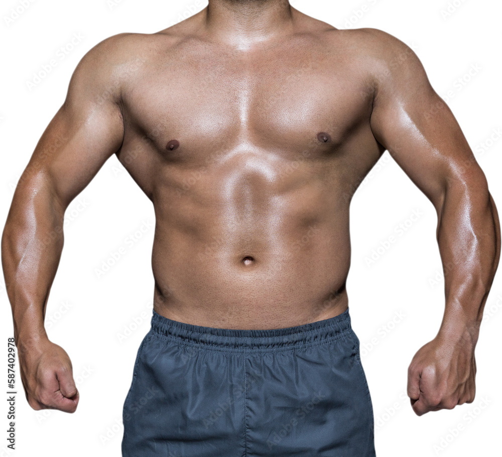 Mid section of a bodybuilder man