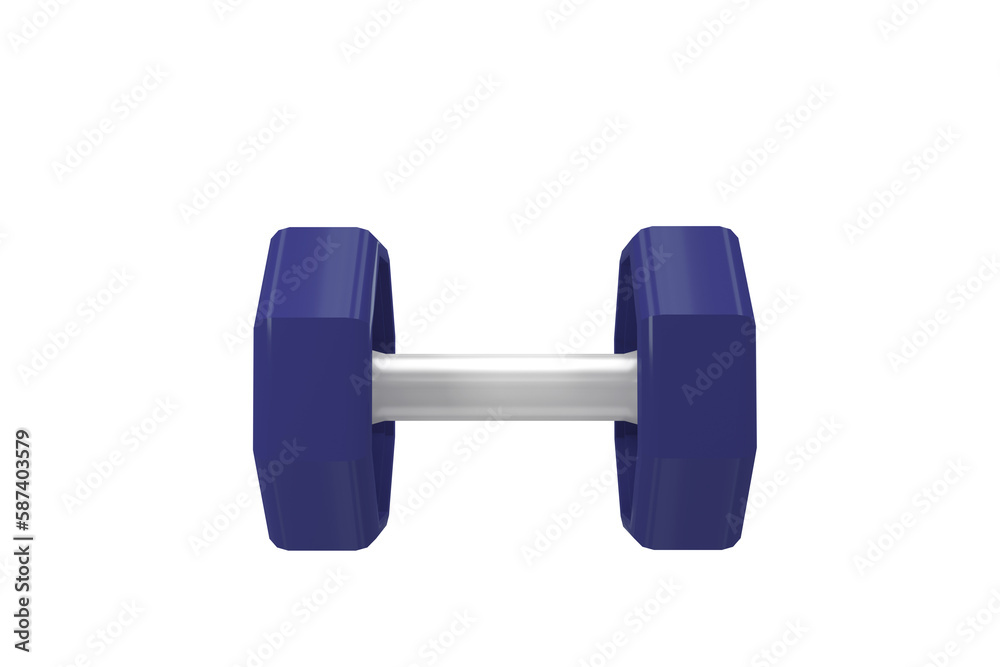 Purple metallic dumbbell against white screen Purple metallic dumbbell against white screen