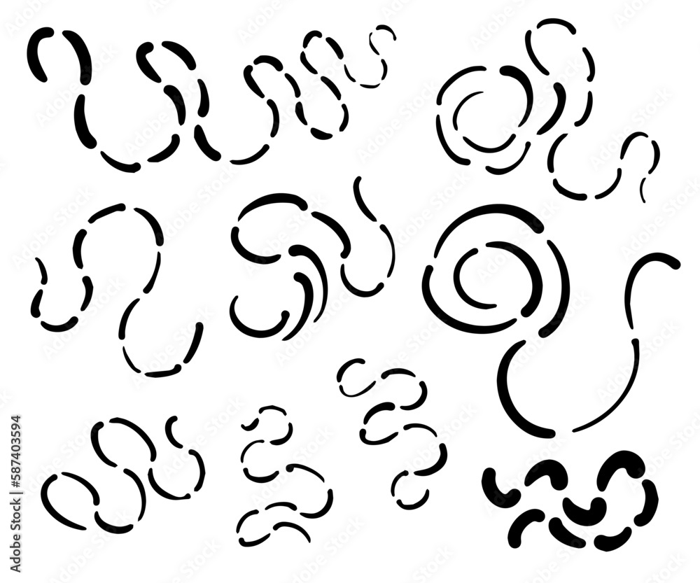 Set of dotted curved hand drawn lines. Doodle style vector illustration. Set of dotted curved hand drawn lines. Doodle style vector illustration.