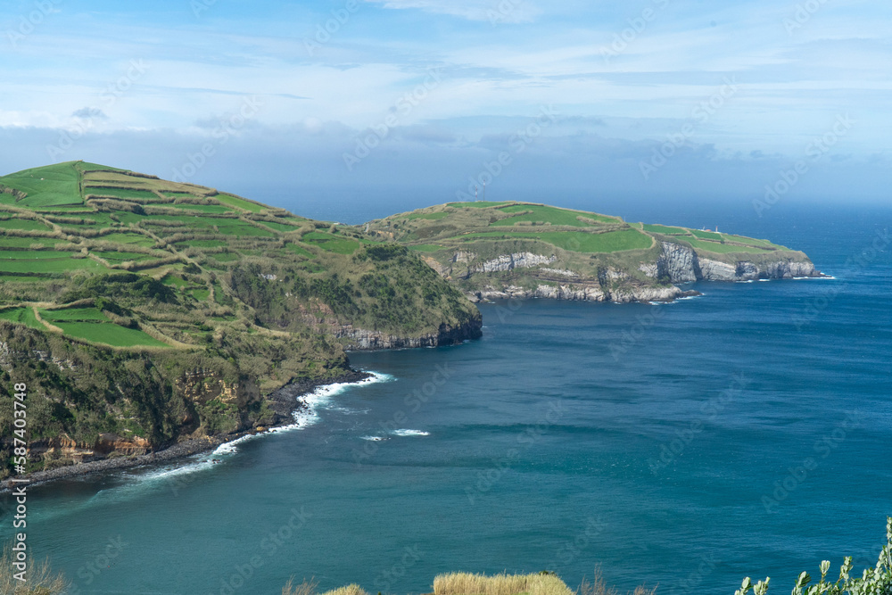 Green cliffs of Sao Miguel island, Azores, Portugal.