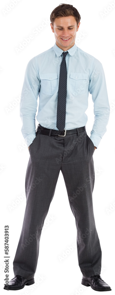 Smiling businessman standing with hands in pockets Smiling businessman standing with hands in pockets