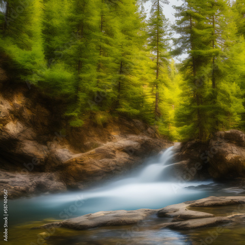 Beautiful forest landscape  in a nature background with river