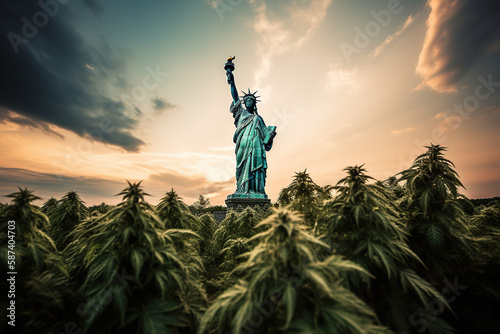 statue of liberty in a marijuana plantation Generative AI	