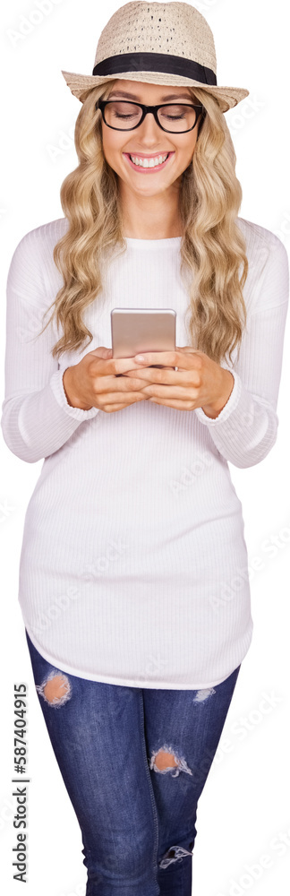 Gorgeous smiling blonde hipster using smartphone Gorgeous smiling blonde hipster using smartphone