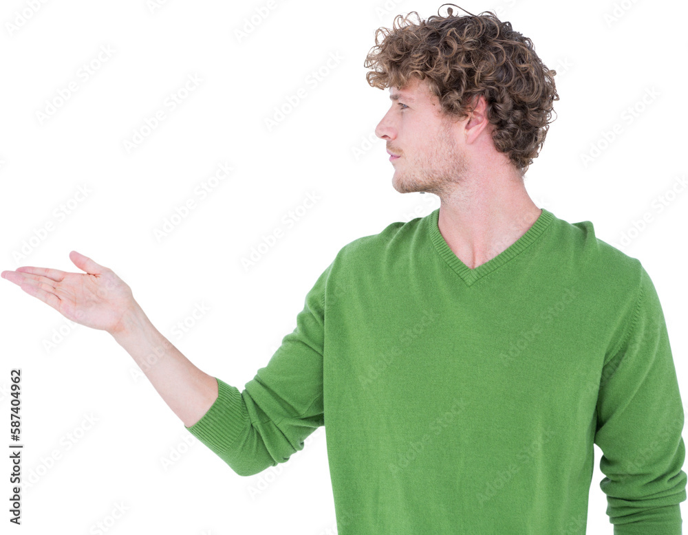 Handsome man holding something in front of camera Handsome man holding something in front of camera